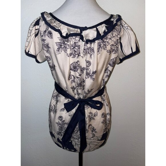 Baraschi Silk & Cotton Floral Blouse With Ruffle Details Size 8 - Picture 2 of 6